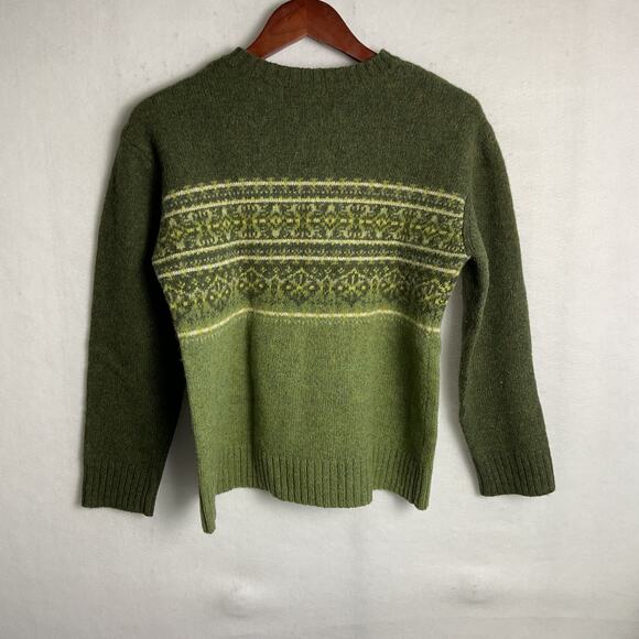 Express Bleus Womens Vintage Fair Isle Wool Pullover Sweater Olive Green Medium - Picture 4 of 9